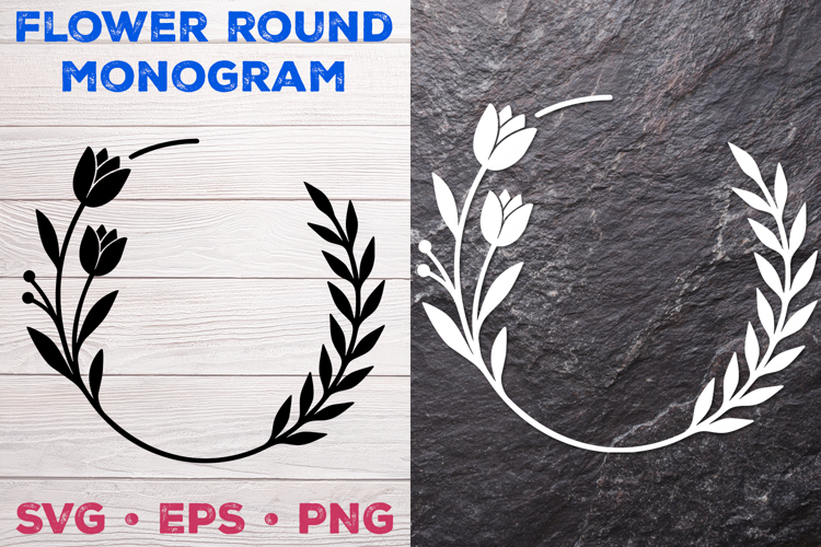 Flower Round Monogram SVG. Floral Wreath Frame SVG