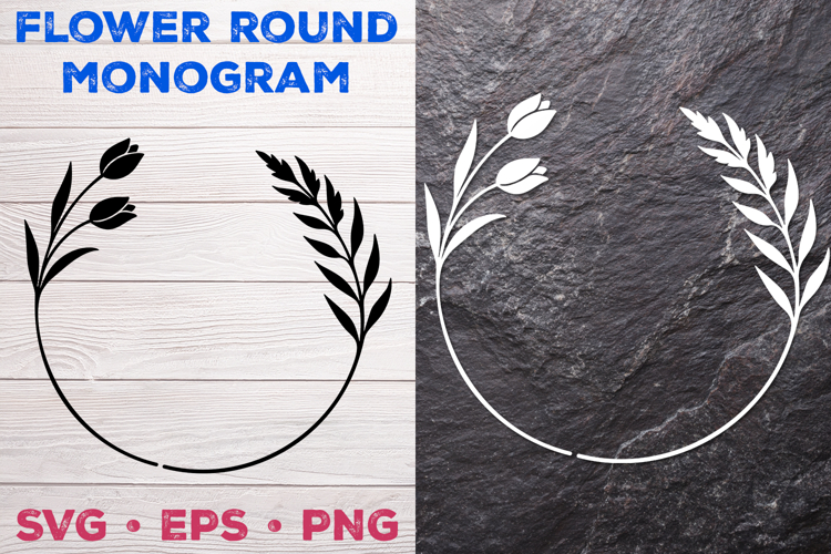 Flower Round Monogram SVG. Floral Wreath Frame SVG