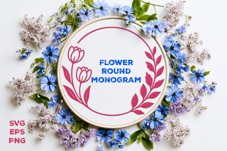 Flower Round Monogram SVG. Floral Wreath Frame SVG