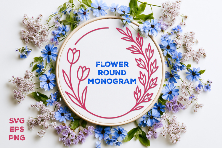 Flower Round Monogram SVG. Floral Wreath Frame SVG