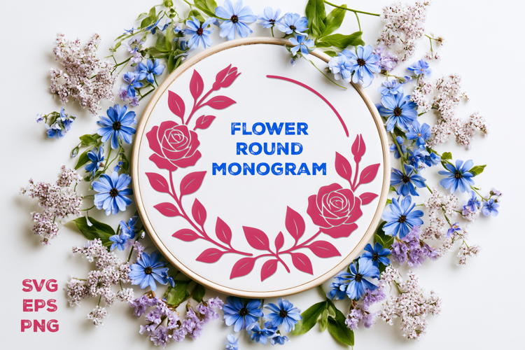 Flower Round Monogram SVG. Floral Wreath Frame SVG