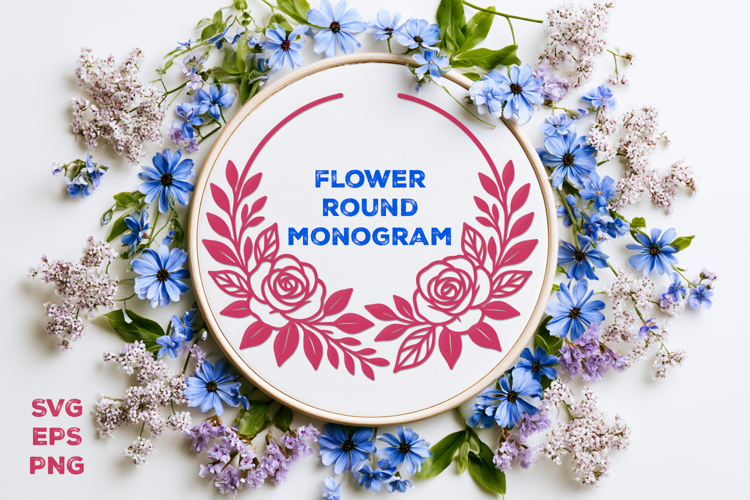 Flower Round Monogram SVG. Floral Wreath Frame SVG