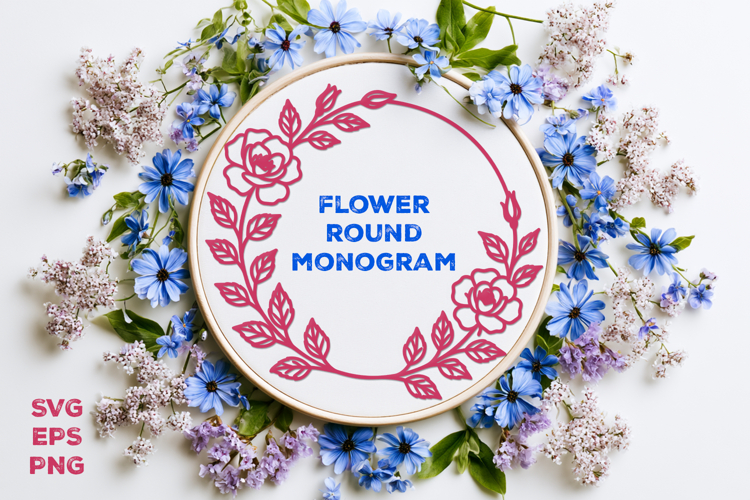 Flower Round Monogram SVG. Floral Wreath Frame SVG