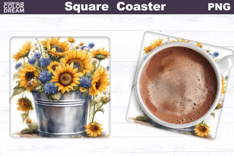 Sunflowers Square Coaster | Watercolor Sunflowers Coaster