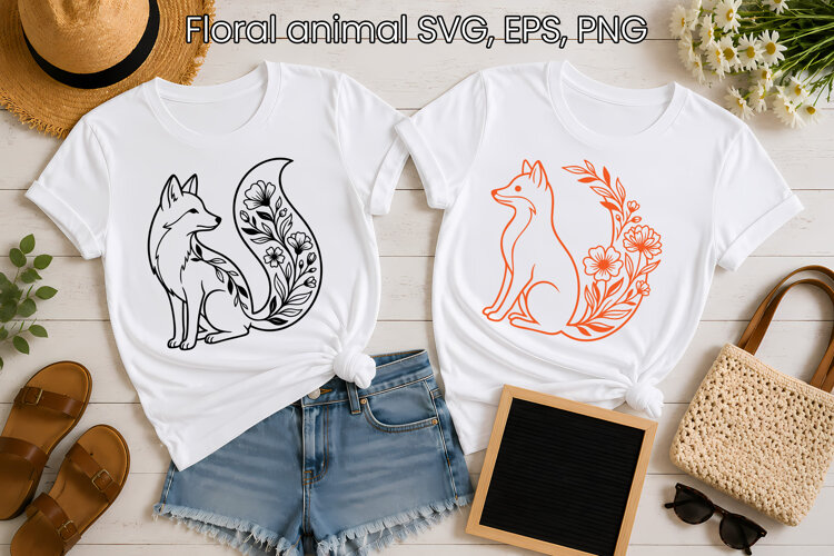 Floral Fox SVG Animal Botanical Design example image 1