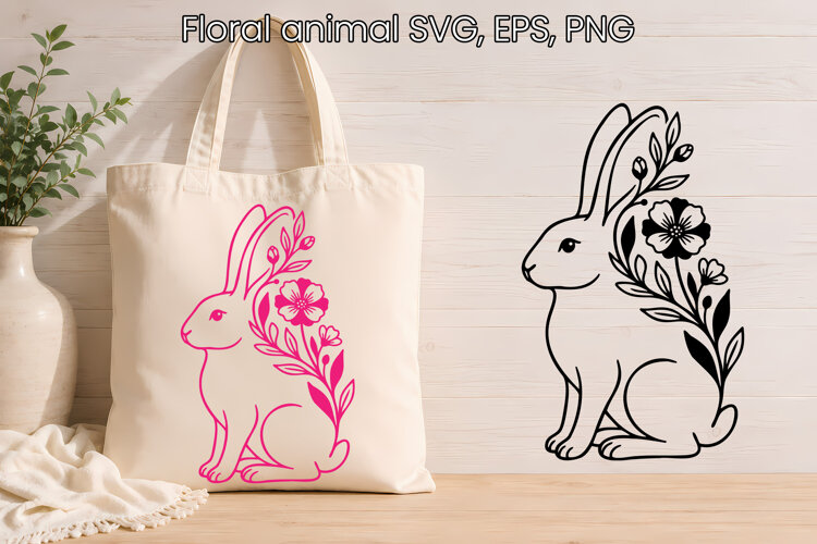 Floral Rabbit SVG Botanical Bunny Design example image 1