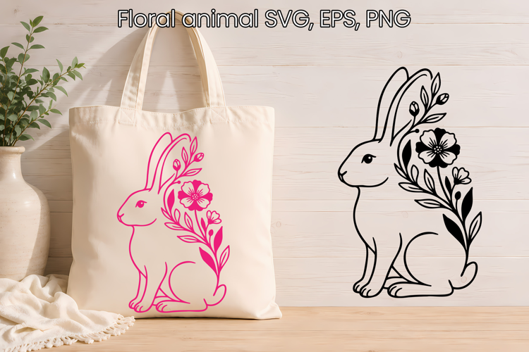 Floral Rabbit SVG Botanical Bunny Design