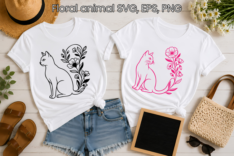 Elegant floral cat SVG design