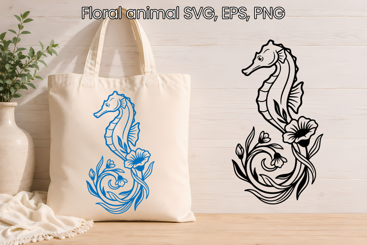 Floral Seahorse SVG Ocean Botanical Design