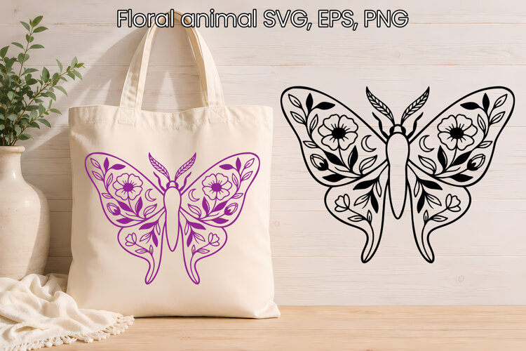 Elegant floral luna moth SVG design example image 1