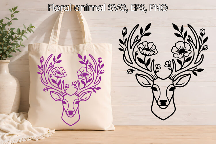 Beautiful floral deer SVG design example image 1