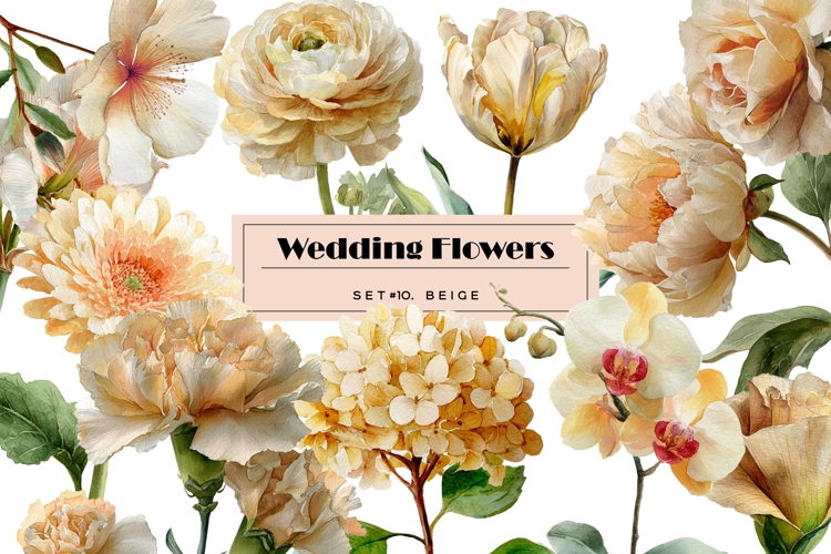 Watercolor beige wedding flowers clipart 9 PNG