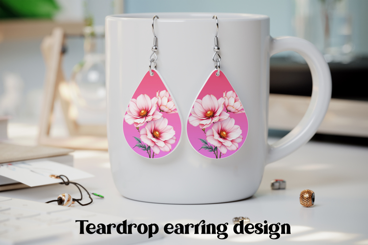 Pink flower teardrop earring PNG | Flower earring design