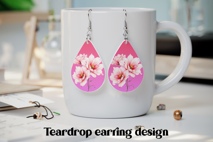 Pink flower teardrop earring PNG | Flower earring design
