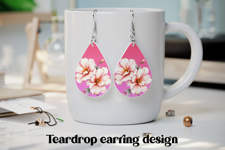 Pink flower teardrop earring PNG | Flower earring design