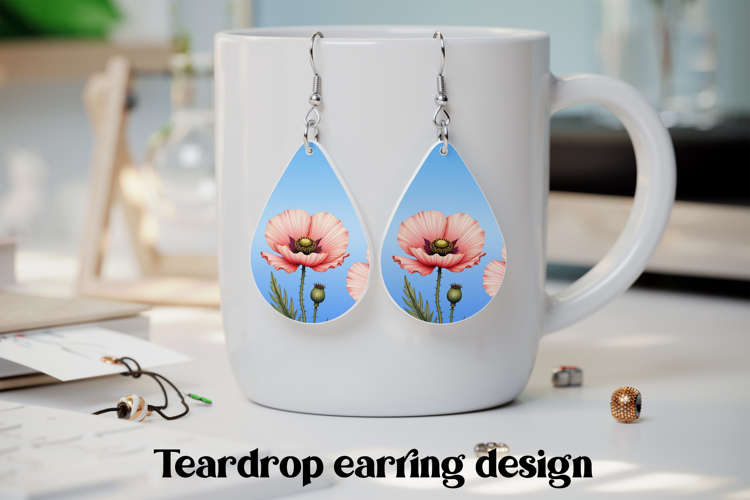 Pink flower teardrop earring PNG | Flower earring design