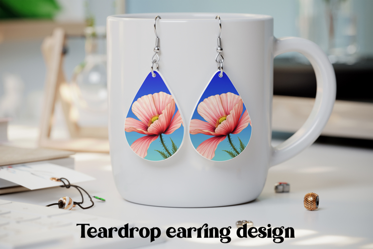 Pink flower teardrop earring PNG | Flower earring design