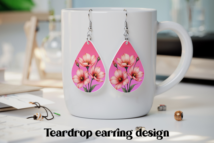 Pink flower teardrop earring PNG | Flower earring design