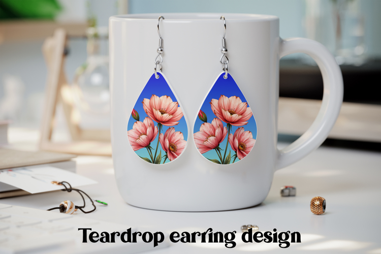 Pink flower teardrop earring PNG | Flower earring design