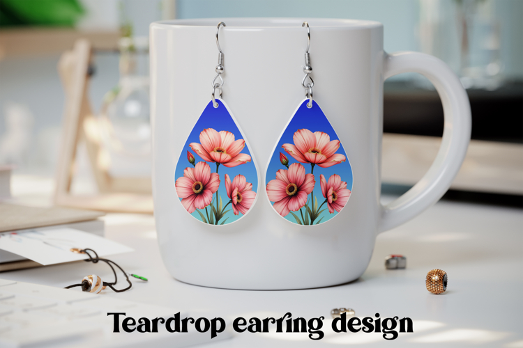 Pink flower teardrop earring PNG | Flower earring design