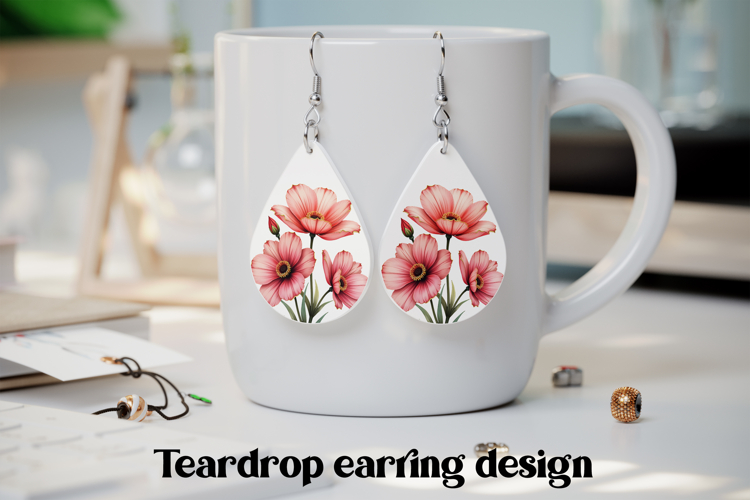 Pink flower teardrop earring PNG | Flower earring design