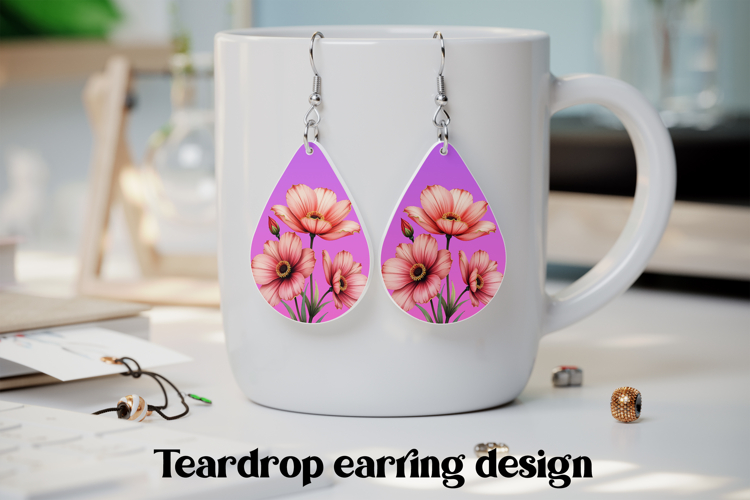 Pink flower teardrop earring PNG | Flower earring design