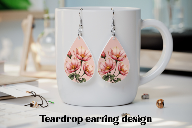 Pink flower teardrop earring PNG | Flower earring design