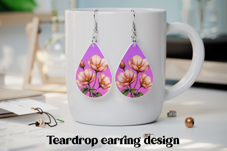 Pink flower teardrop earring PNG | Flower earring design