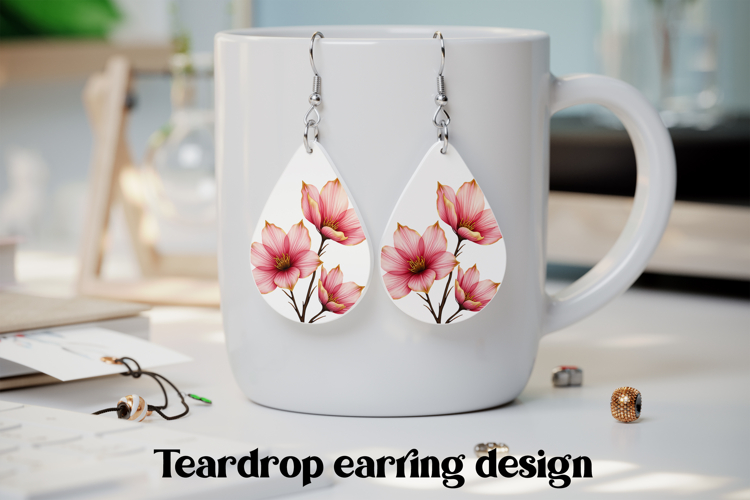 Pink flower teardrop earring PNG | Flower earring design