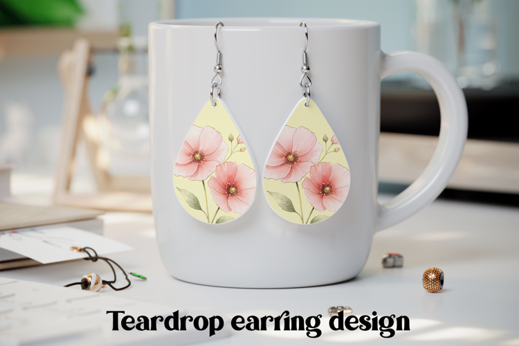 Pink flower teardrop earring PNG | Flower earring design