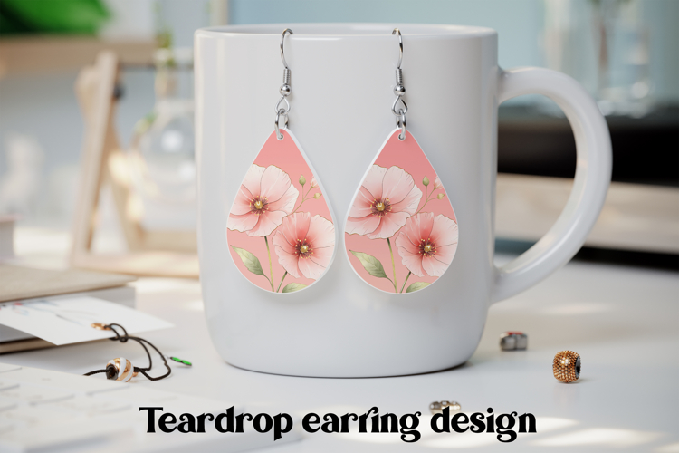Pink flower teardrop earring PNG | Flower earring design