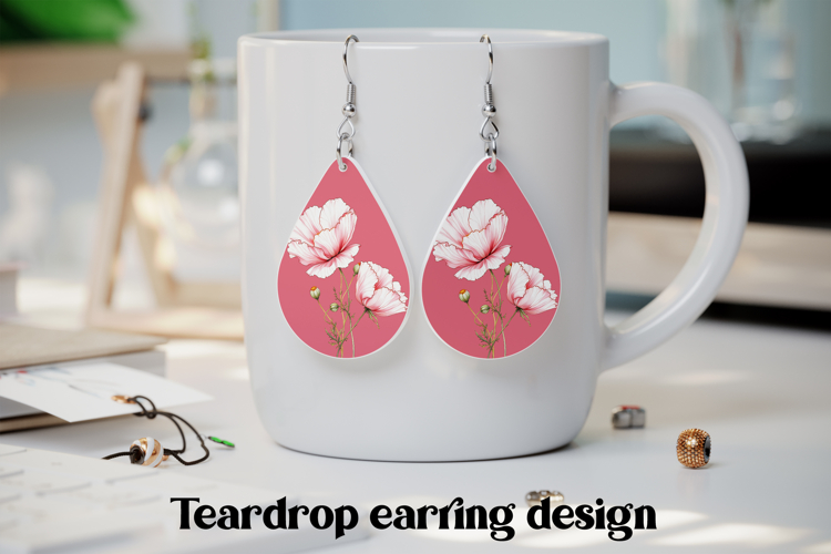 Pink flower teardrop earring PNG | Flower earring design