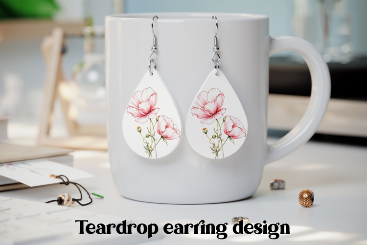 Pink flower teardrop earring PNG | Flower earring design