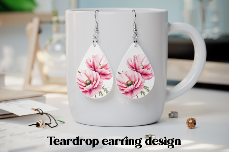 Pink flower teardrop earring PNG | Flower earring design