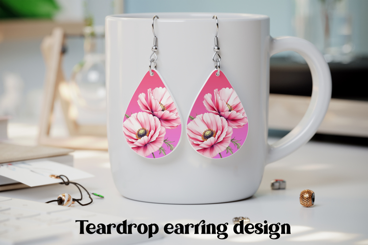 Pink flower teardrop earring PNG | Flower earring design