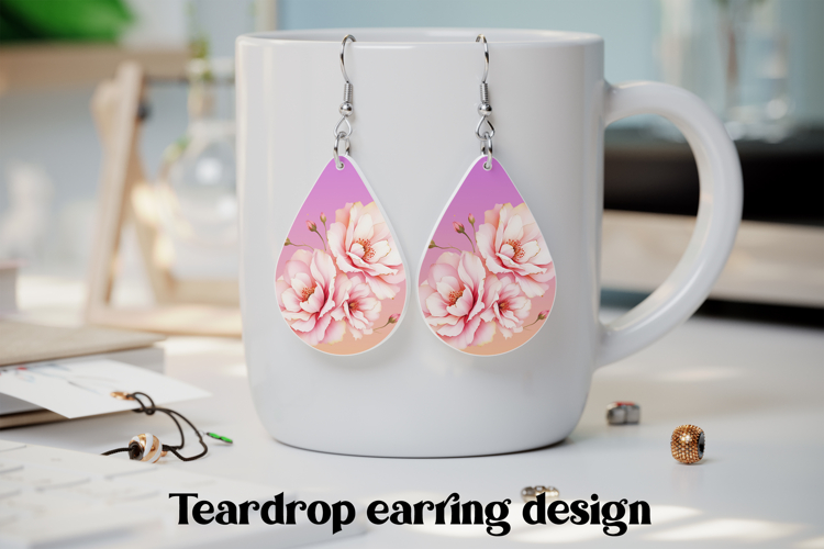 Pink flower teardrop earring PNG | Flower earring design
