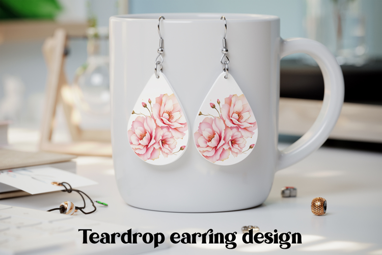 Pink flower teardrop earring PNG | Flower earring design