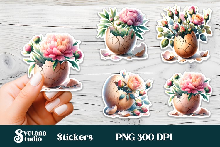 Flower egg Easter sticker, printable spring clipart PNG