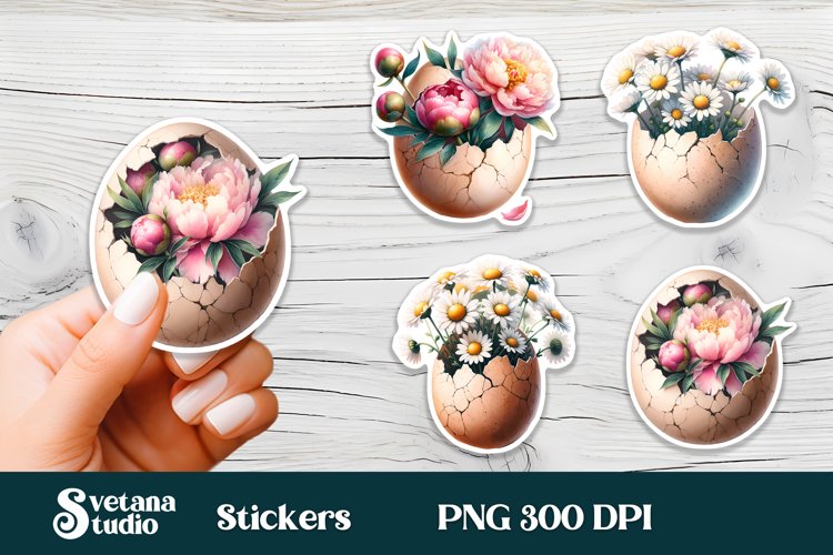 Flower egg Easter sticker, printable spring clipart PNG