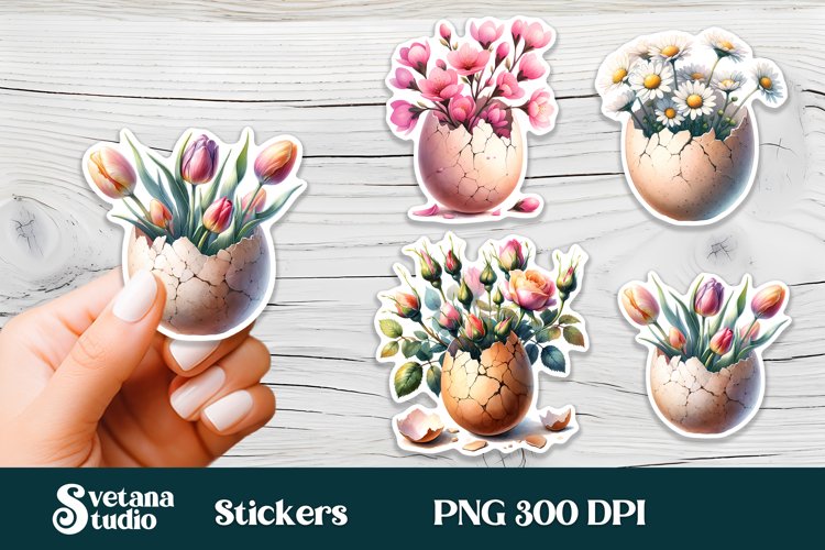Flower egg Easter sticker, printable spring clipart PNG