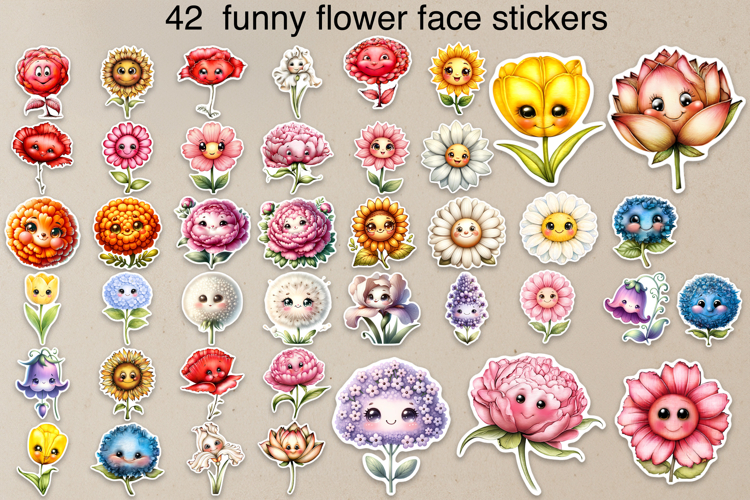 Groovy flower stickers printable | Whimsical flower stickers example image 1