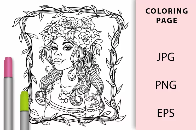 Pretty Flower Fairy or Elf Coloring Page
