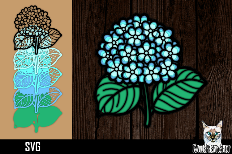 3d layered papercut Hydrangea flower svg, Paper cut