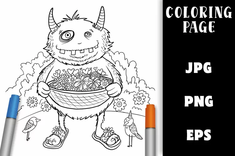 Cute Flower Monster Coloring Page