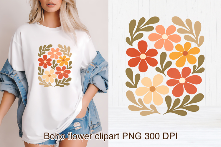 Boho abstract floral clipart PNG | Groovy danish flower