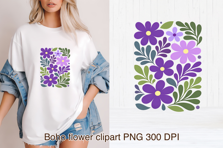 Boho abstract floral clipart PNG | Groovy danish flower