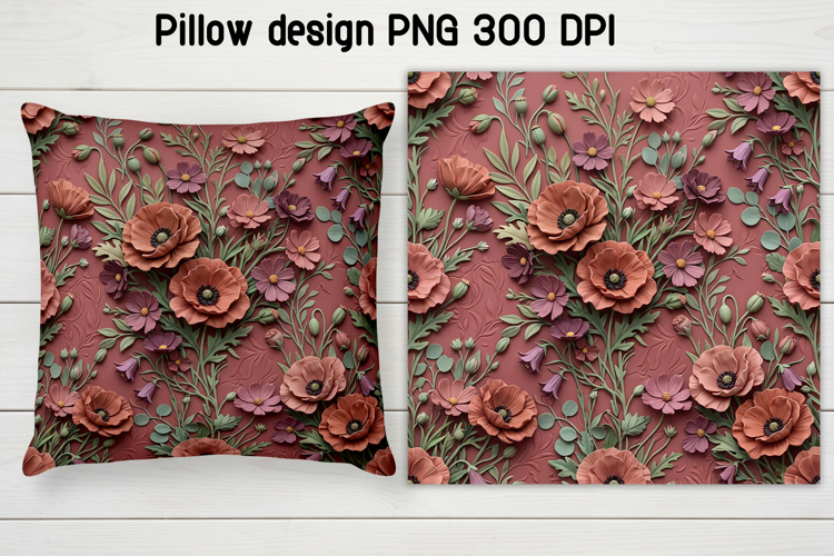 Poppy Wildflower Pillow Sublimation | Flower digital paper
