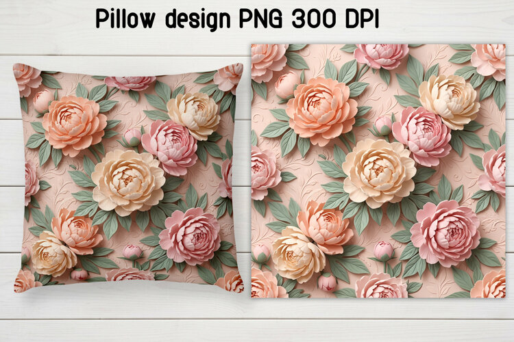 Peony Floral Pillow Sublimation PNG | Flower digital paper example image 1