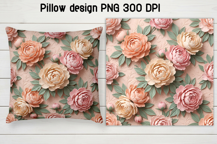 Peony Floral Pillow Sublimation PNG | Flower digital paper