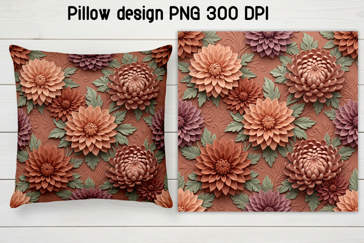 Dahlia Floral Pillow Sublimation PNG | Flower digital paper